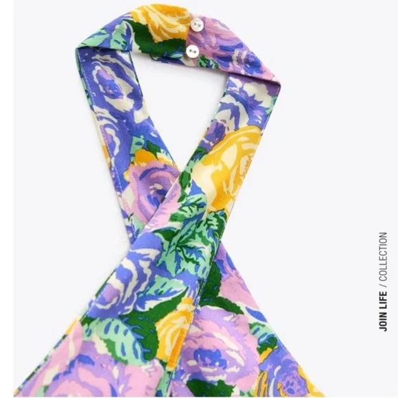 Zara Floral Halter Crop Top - Picture 3 of 15